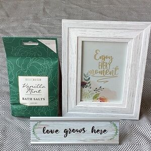 Inspirational gift bundle NWT - frame, 5 pk Bath Salts & deskplate